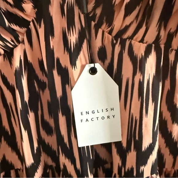 English Factory Womens XS Ikat Maxi Dress Orange Black Tiered Ruffle Sleeve - Picture 13 of 15